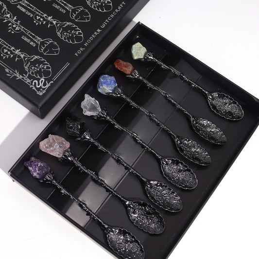 Ancient Witch Gemstone Spoons – Dark Silver | Set of 7