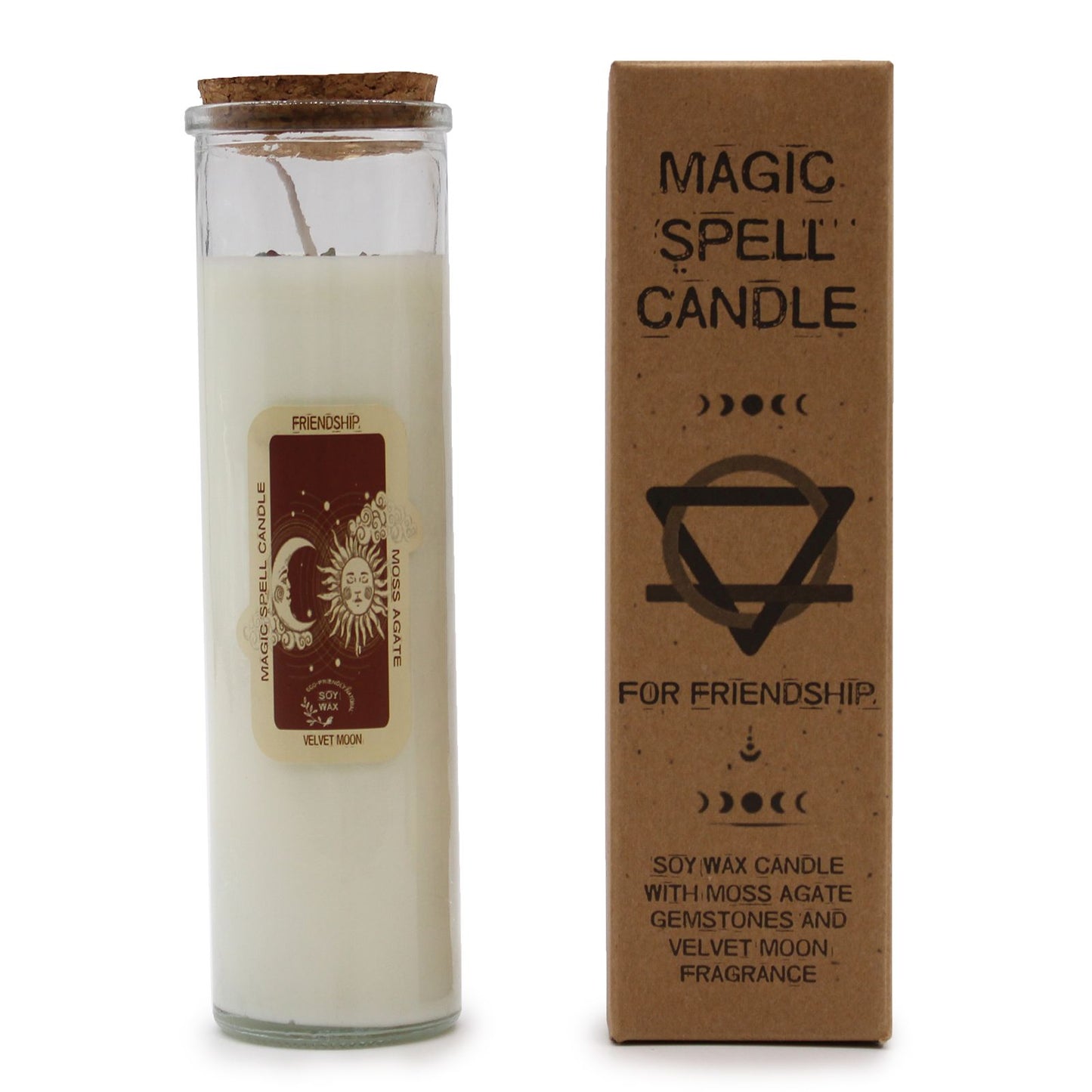 Magic Spell Candle - Friendship | Soy Wax with Moss Agate Gemstones & Velvet Moon Fragrance