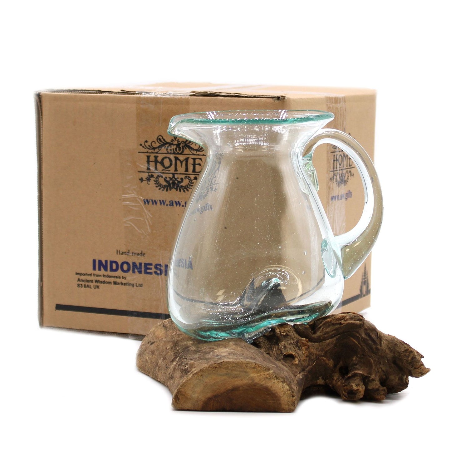 Molten Glass Decanter on Wood – Jug | Handcrafted Recycled Glass & Reclaimed Gamal Wood