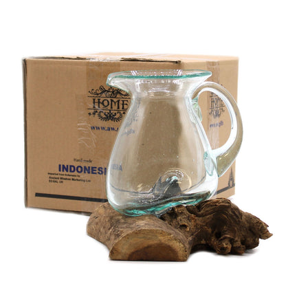 Molten Glass Decanter on Wood – Jug | Handcrafted Recycled Glass & Reclaimed Gamal Wood