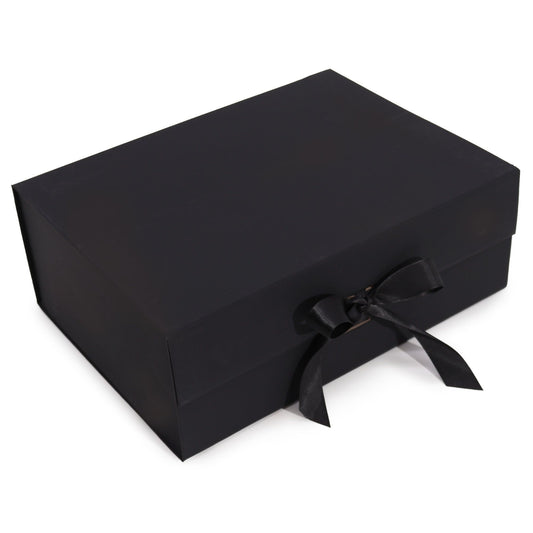 Black Luxe Gift Box – Extra Large | Flat-Pack Rigid Box with Ribbon Closure