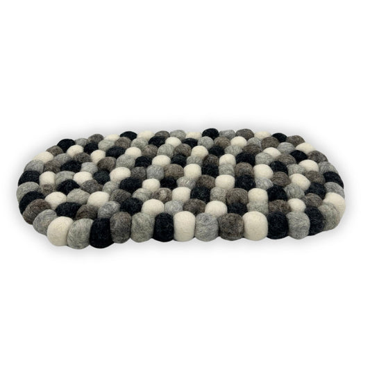 Felt Ball Multi-Grey Placemat – Oval | Handmade in Nepal