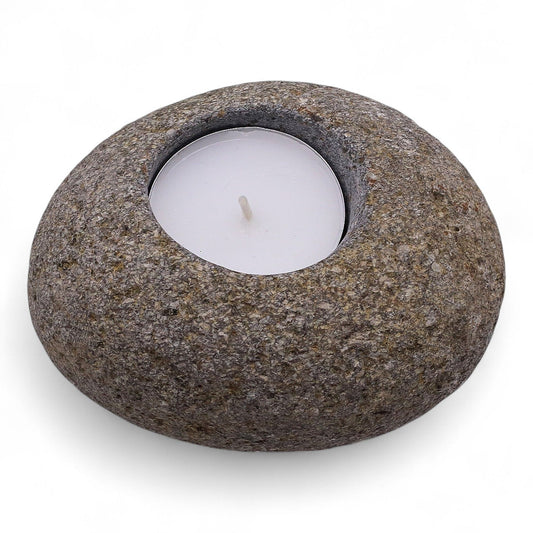 Natural Riverstone Candle Holder – Single Nightlight | Handmade in Indonesia