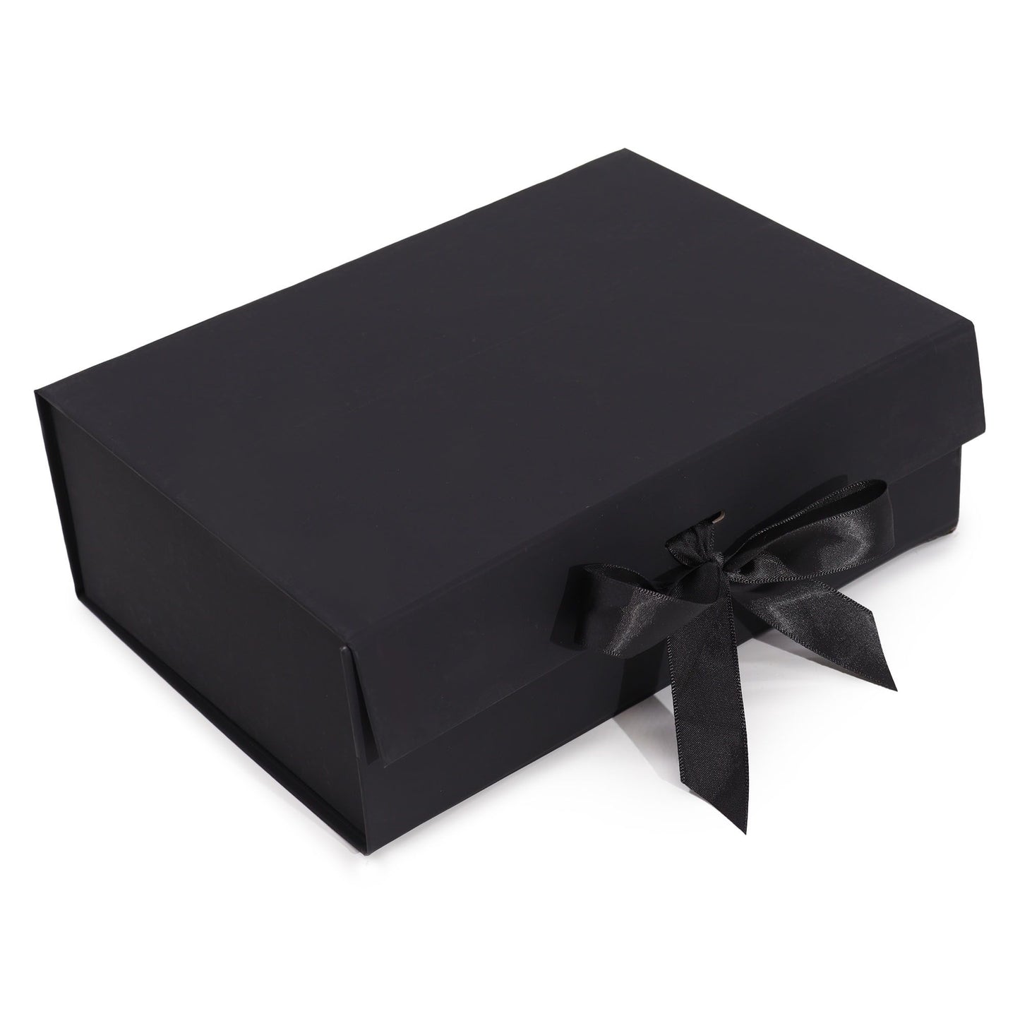 Black Luxe Gift Box – Large | Flat-Pack Rigid Box with Ribbon Closure