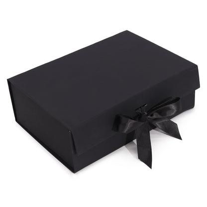 Black Luxe Gift Box – Large | Flat-Pack Rigid Box with Ribbon Closure