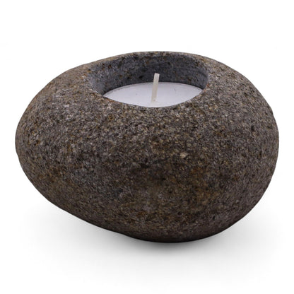 Natural Riverstone Candle Holder – Single Nightlight | Handmade in Indonesia