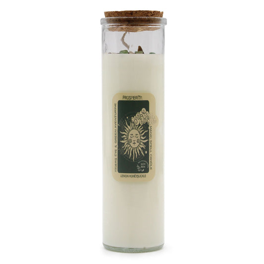 Magic Spell Candle - Prosperity | Soy Wax with Tiger's Eye + Green Aventurine Gemstones & Lemon Honeysuckle Fragrance