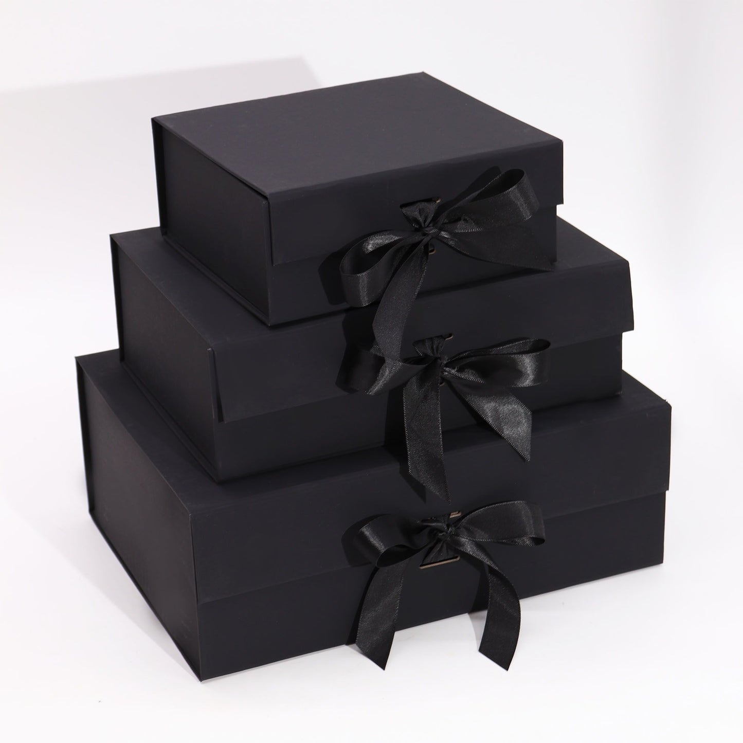 Black Luxe Gift Box – Medium | Flat-Pack Rigid Box with Ribbon Closure