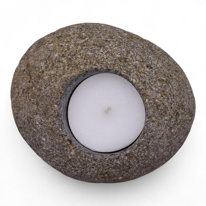 Natural Riverstone Candle Holder – Single Nightlight | Handmade in Indonesia
