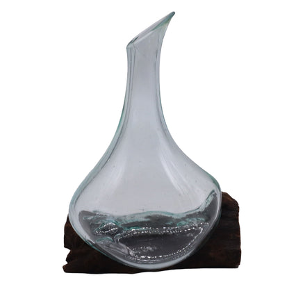 Molten Glass Decanter on Wood – Mini | Handcrafted Recycled Glass & Reclaimed Gamal Wood