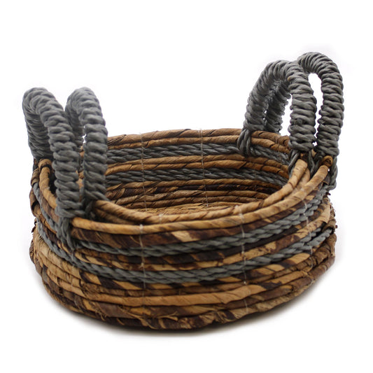 Round Banana Leaf & Abu-Abu Raffia Baskets – Set of 2 | Hand-woven in Indonesia