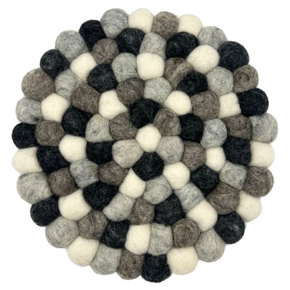 Felt Ball Multi-Grey Placemat – Round | Handmade in Nepal