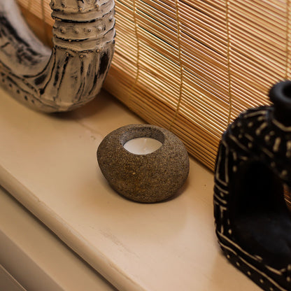 Natural Riverstone Candle Holder – Single Nightlight | Handmade in Indonesia
