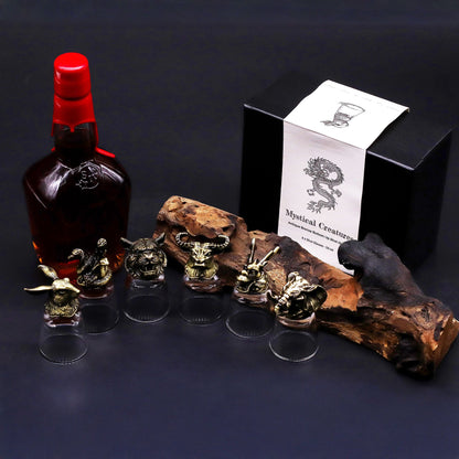 Mystical Creatures Bottom Up Shot Glasses – 50ml x Set of 6 | Antique Bronze