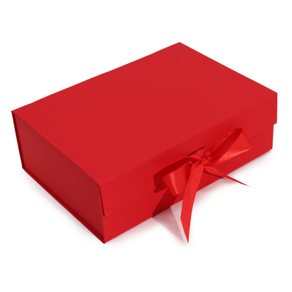Red Luxe Gift Box – Large | Flat-Pack Rigid Box with Ribbon Closure