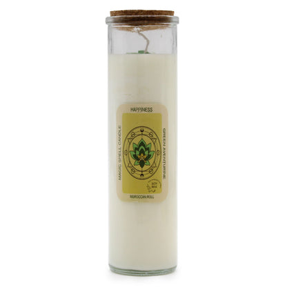 Magic Spell Candle - Happiness | Soy Wax with Green Aventurine Gemstones & Moroccan Rose Fragrance