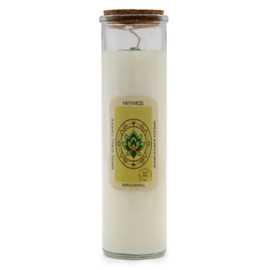 Magic Spell Candle - Happiness | Soy Wax with Green Aventurine Gemstones & Moroccan Rose Fragrance