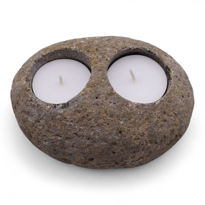 Natural Riverstone Candle Holder – Double Nightlight | Handmade in Indonesia