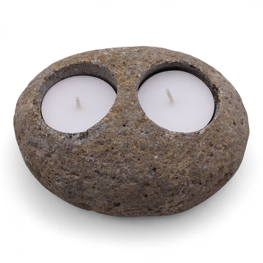 Natural Riverstone Candle Holder – Double Nightlight | Handmade in Indonesia