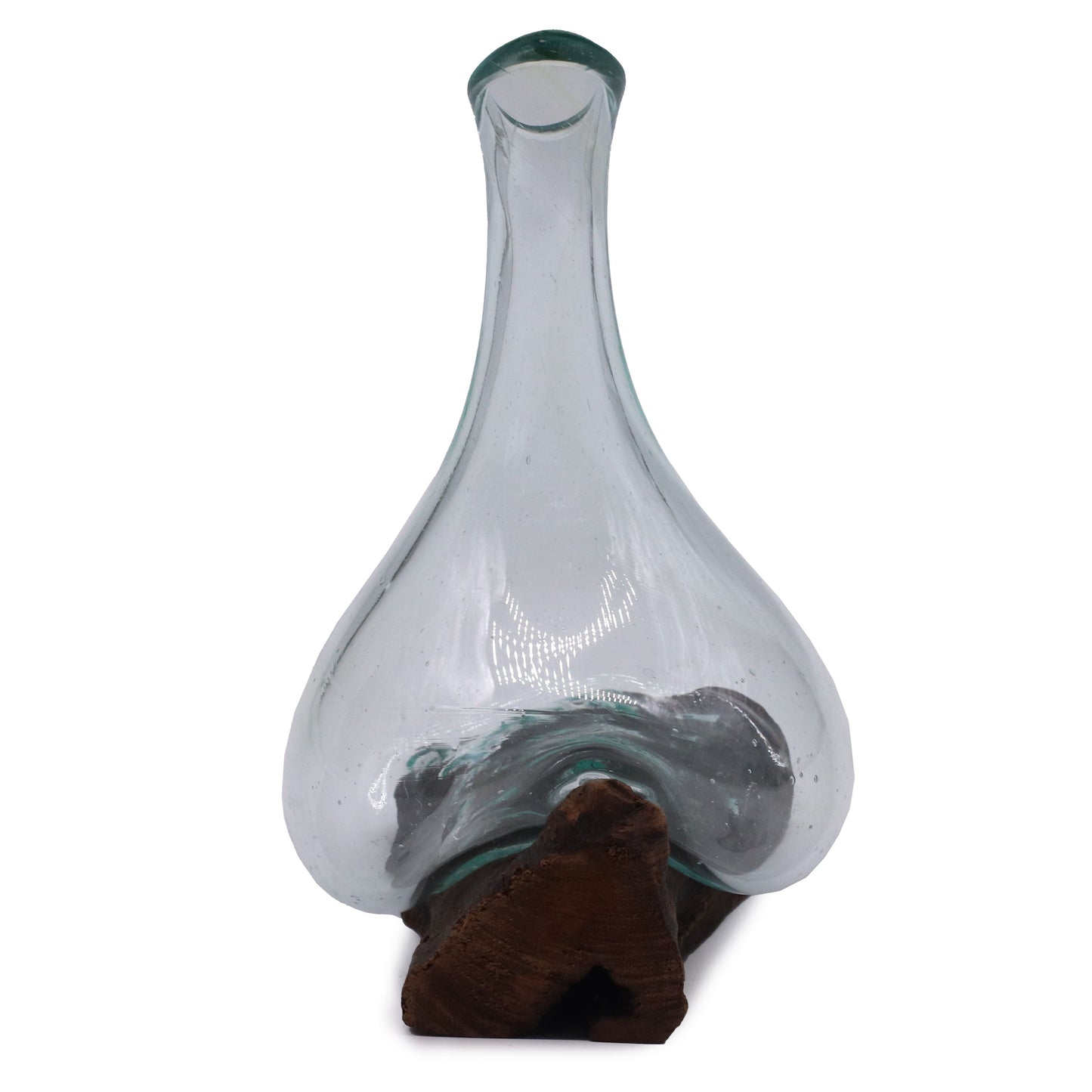 Molten Glass Decanter on Wood – Mini | Handcrafted Recycled Glass & Reclaimed Gamal Wood