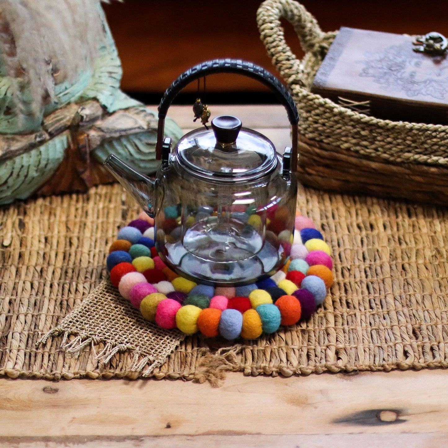 Felt Ball Multicolour Placemat – Round | Handmade in Nepal