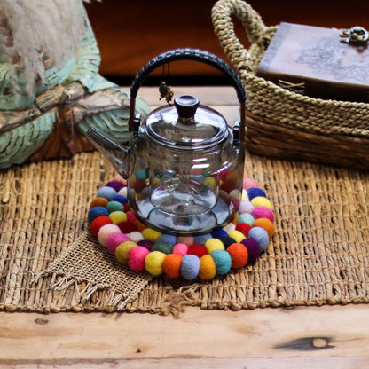 Felt Ball Multicolour Placemat – Round | Handmade in Nepal