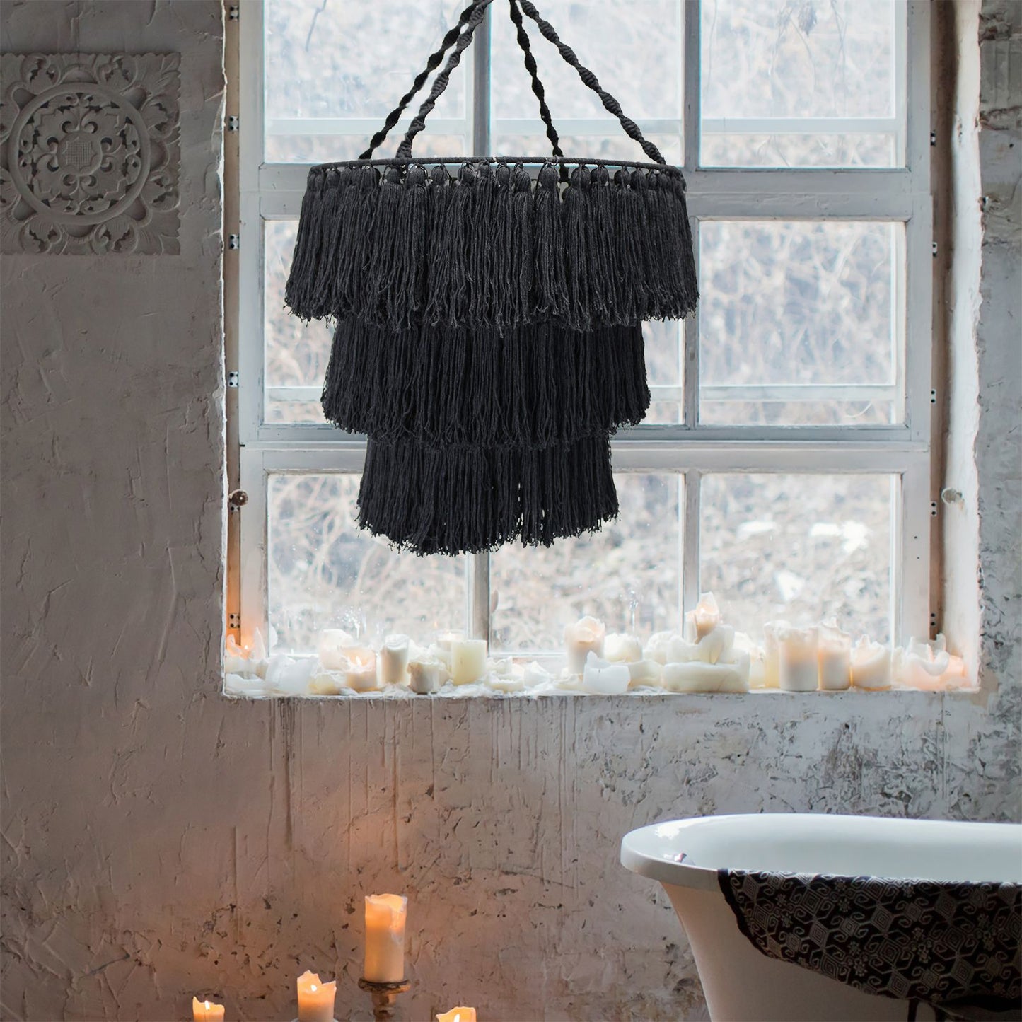 Macrame Soft Chandelier – Black | Hand-Woven Cotton