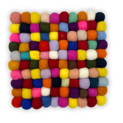 Felt Ball Multicolour Placemat – Square | Handmade in Nepal