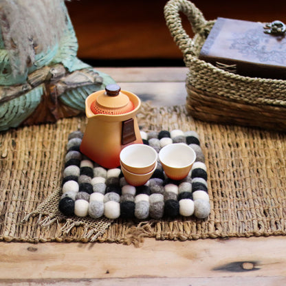 Felt Ball Multi-Grey Placemat – Square | Handmade in Nepal