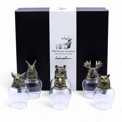 Wild Forest Creatures Bottom Up Glasses – 100ml x Set of 6 | Antique Bronze