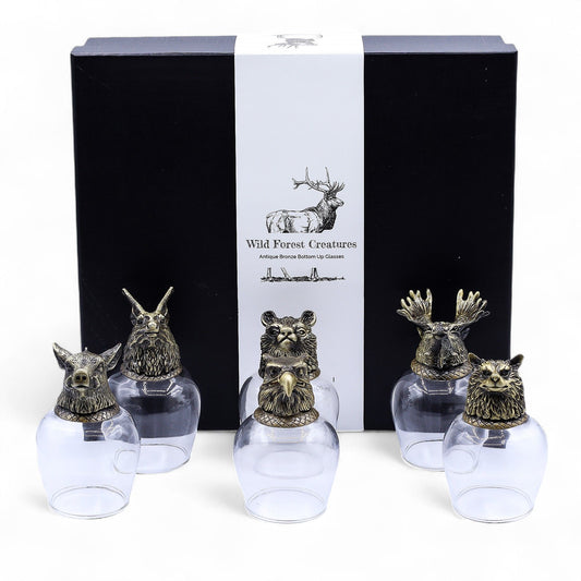 Wild Forest Creatures Bottom Up Glasses – 100ml x Set of 6 | Antique Bronze