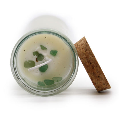 Magic Spell Candle - Happiness | Soy Wax with Green Aventurine Gemstones & Moroccan Rose Fragrance