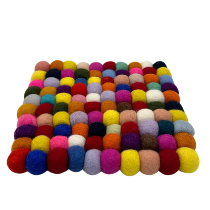 Felt Ball Multicolour Placemat – Square | Handmade in Nepal