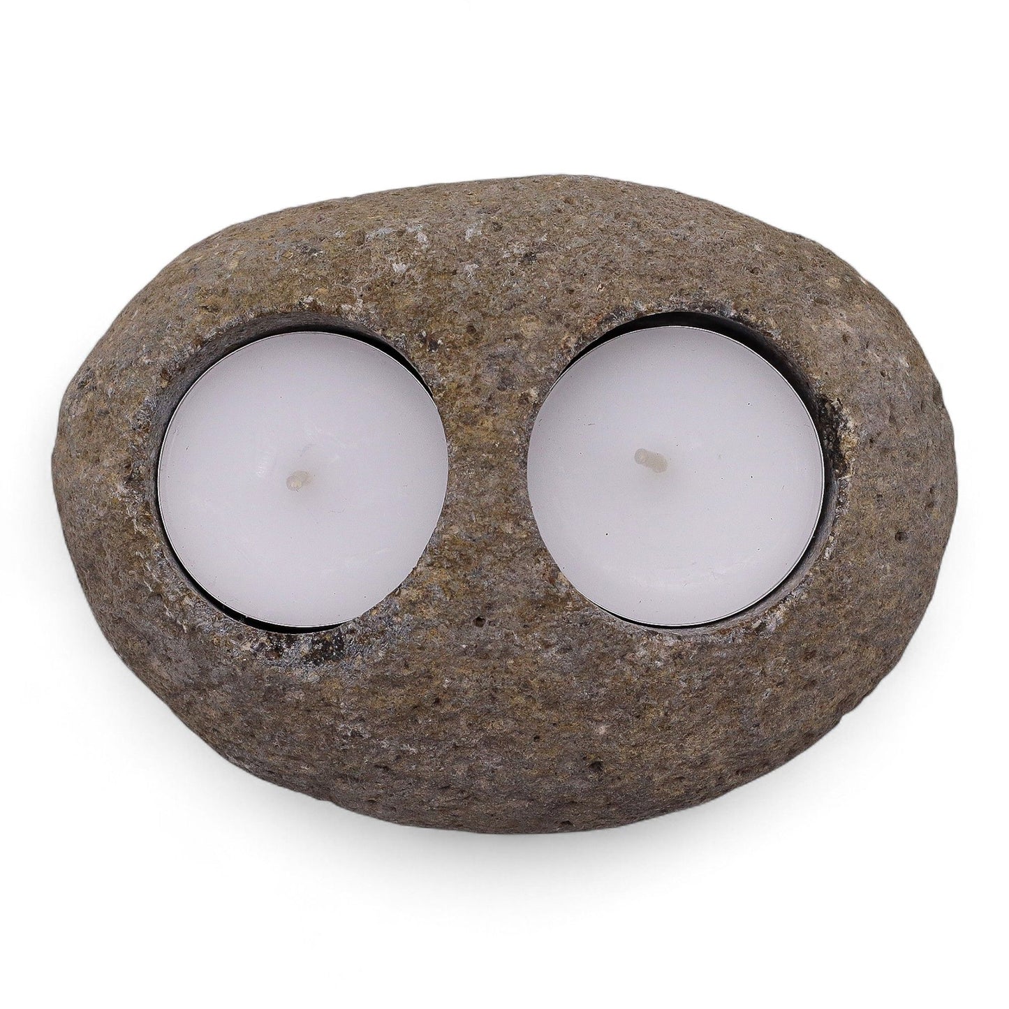 Natural Riverstone Candle Holder – Double Nightlight | Handmade in Indonesia