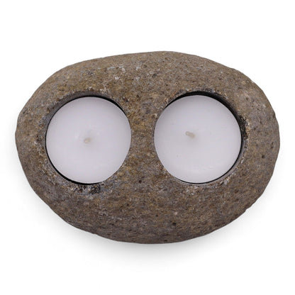 Natural Riverstone Candle Holder – Double Nightlight | Handmade in Indonesia
