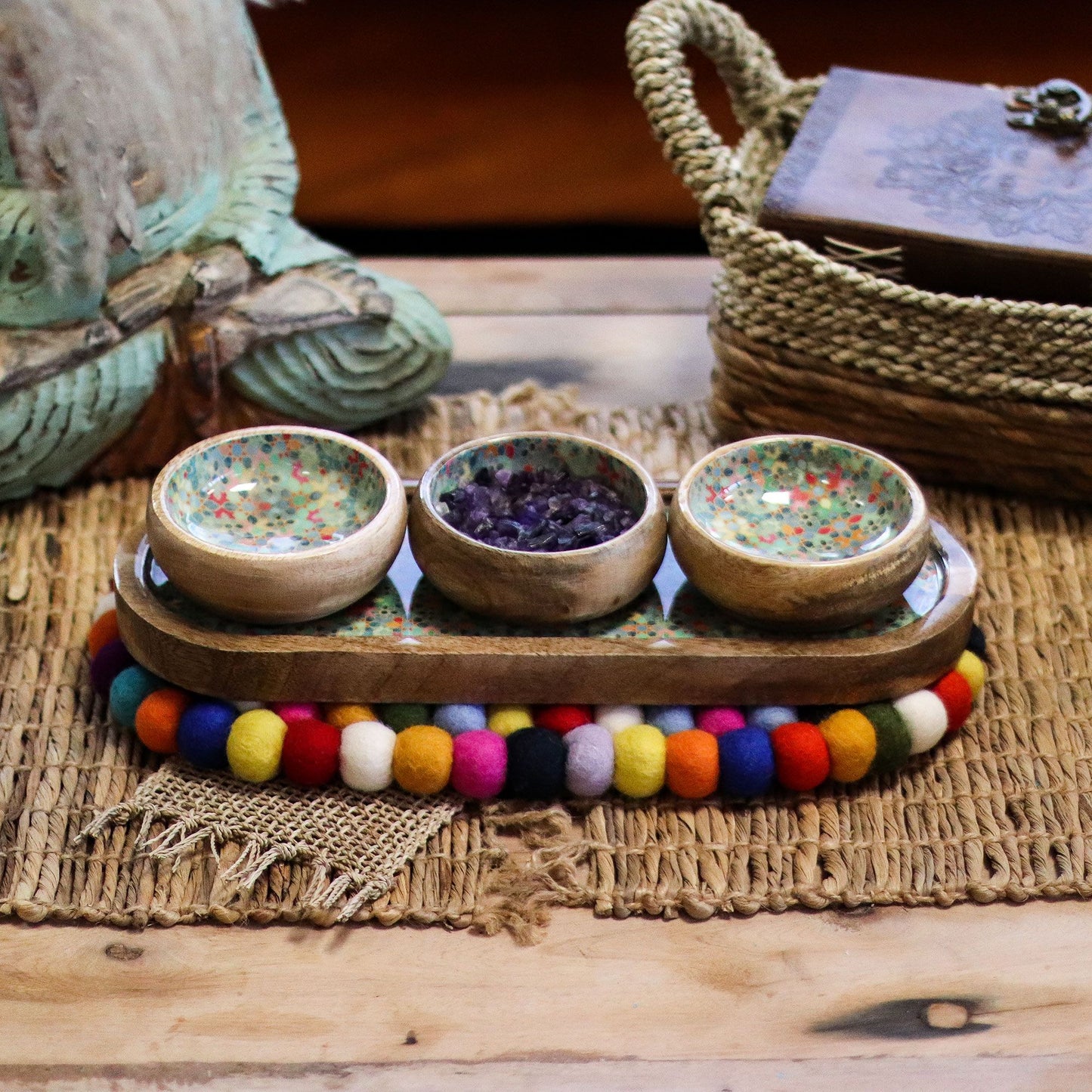 Felt Ball Multicolour Placemat – Oval | Handmade in Nepal