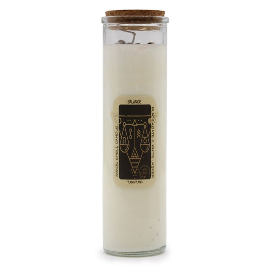 Magic Spell Candle - Balance | Soy Wax with Black Agate + White Jasper Gemstones & Ylang Ylang Fragrance