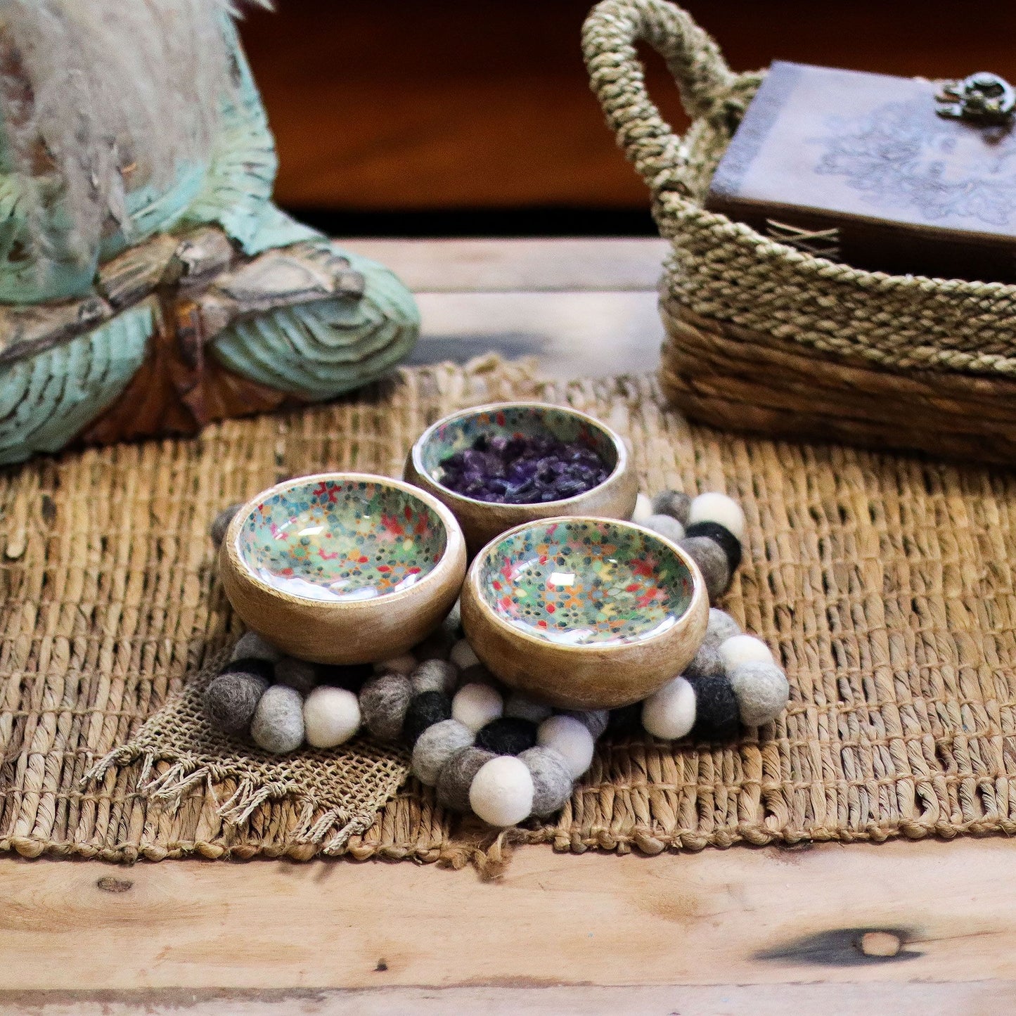 Felt Ball Multi-Grey Placemat – Star | Handmade in Nepal