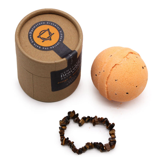 Gemstone Bracelet Bath Bomb – Tiger's Eye| Orange, Mandarin & Shea Butter