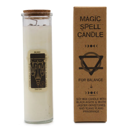 Magic Spell Candle - Balance | Soy Wax with Black Agate + White Jasper Gemstones & Ylang Ylang Fragrance