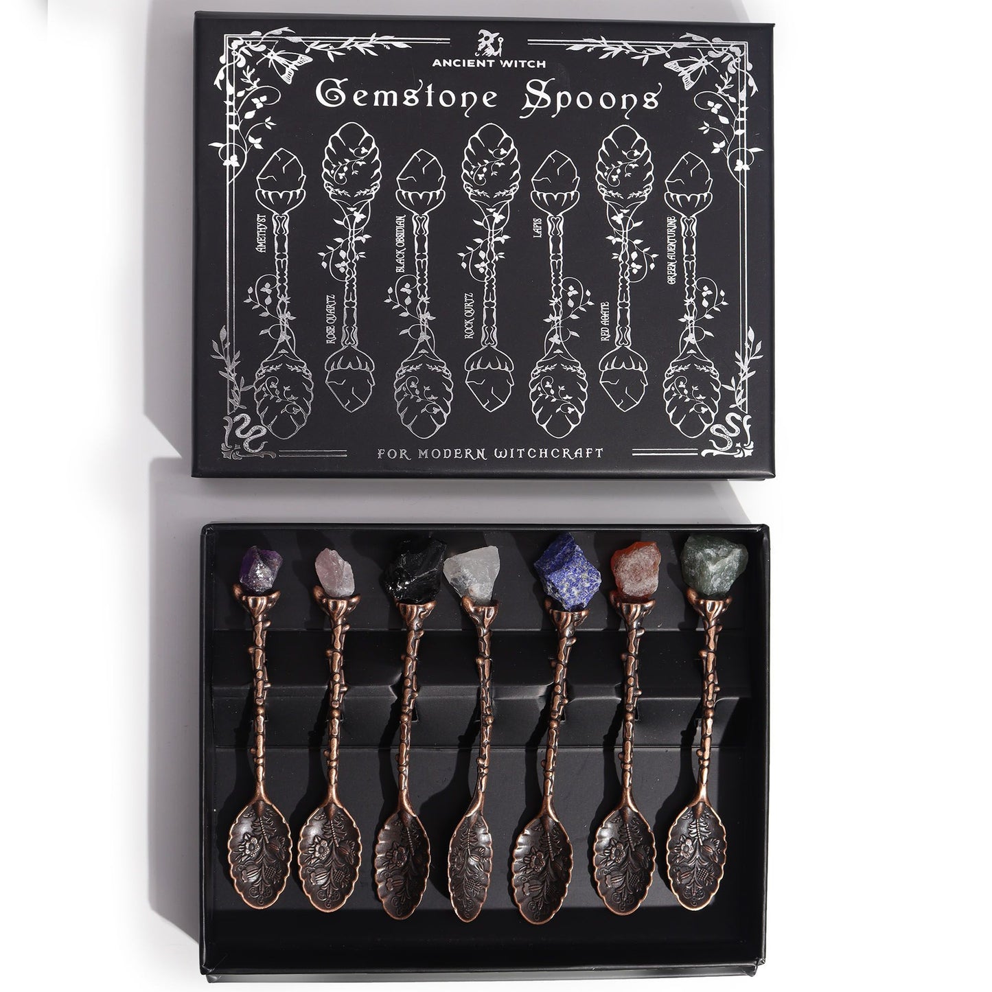 Ancient Witch Gemstone Spoons – Bronze | Set of 7