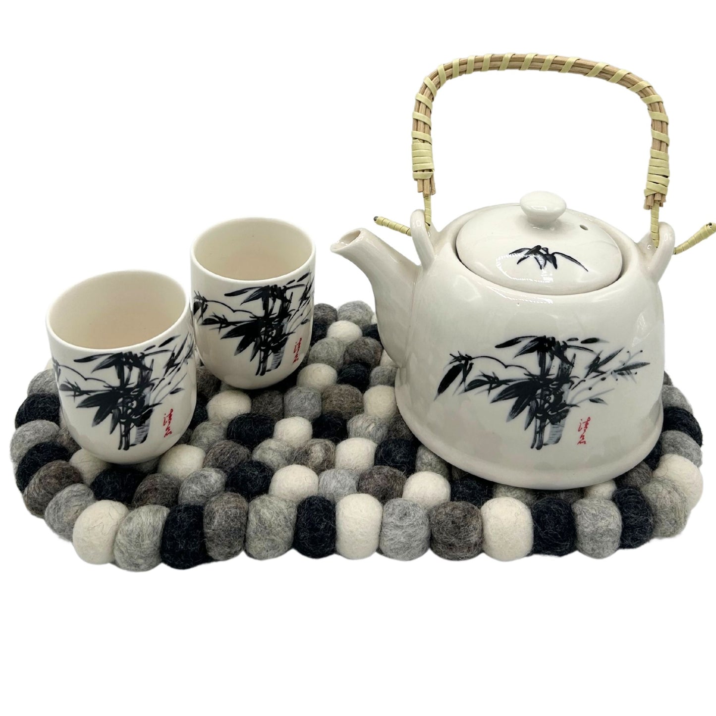 Felt Ball Multi-Grey Placemat – Oval | Handmade in Nepal