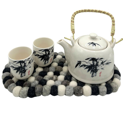 Felt Ball Multi-Grey Placemat – Oval | Handmade in Nepal