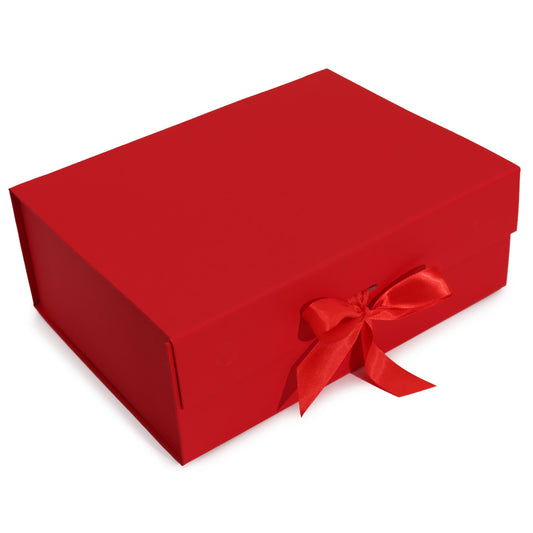 Red Luxe Gift Box – Extra Large | Flat-Pack Rigid Box with Ribbon Closure