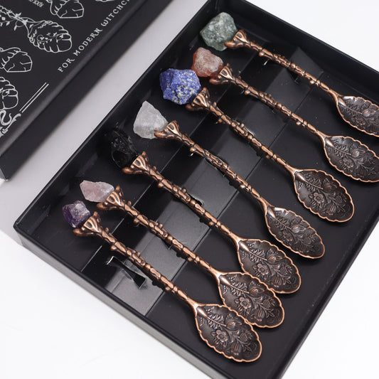 Ancient Witch Gemstone Spoons – Bronze | Set of 7