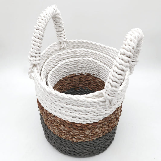 Grey & White Seagrass Basket Set – Set of 3  | Handmade & Eco-friendly