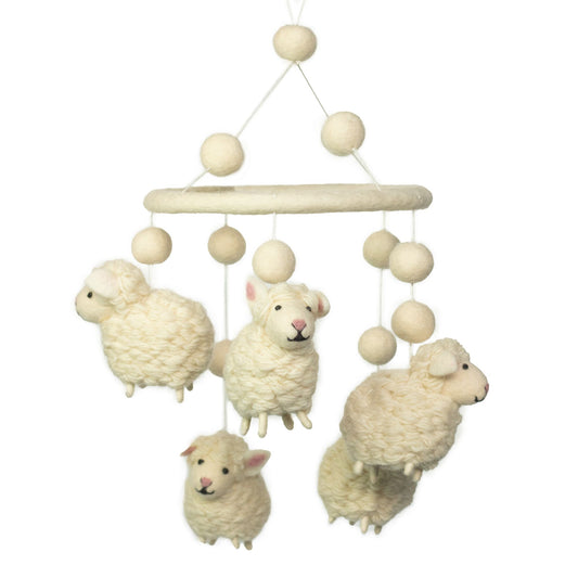 Handmade Felt Mobile – White Sheep | Sustainable Sourced Materials
