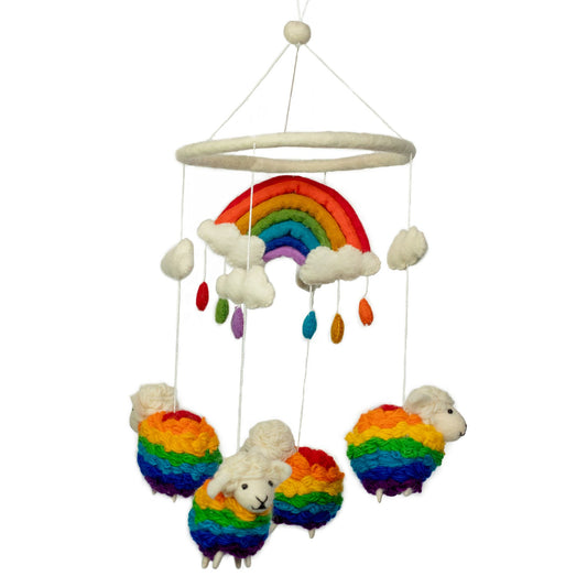 Handmade Felt Mobile – Rainbow Sheep | Sustainable Sourced Materials
