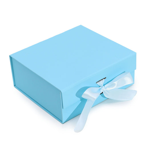 Baby Blue Luxe Gift Box – Medium | Flat-Pack Rigid Box with Ribbon Closure