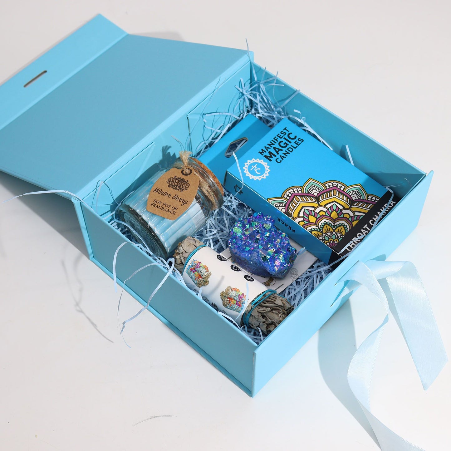 Baby Blue Luxe Gift Box – Medium | Flat-Pack Rigid Box with Ribbon Closure